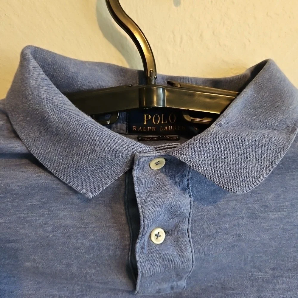 Polo Ralph Lauren Pima Soft Touch Polo‎ Mens Size Large Blue Solid Orange Pony